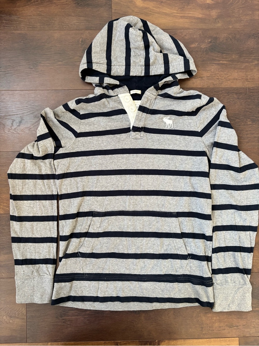 Abercrombie & Fitch Gray and Black Striped Hooded Pullover